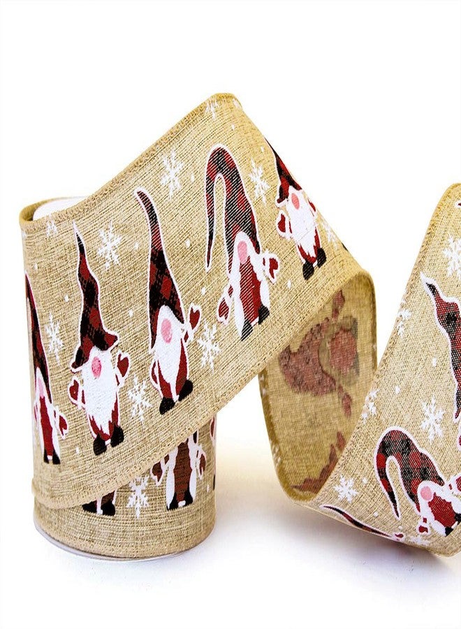 OLYPHAN Burlap Christmas Ribbon Wired Red Black Checkered Bufalo Reindeer, Snowman, Xmas Gnome 2.5 Inch 18 Yds Wire Set Gnomes Design Gift Wrapping Bows Decorating Bow Christmas Tree Wrap Around Garland Decor - Image 5